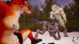 Furry girls fuck big cock outdoors in wild life sex - porn video