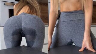 Girl humping table until leggings full of squirts - porn video