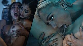 Possesed babes scissor and eat each other out in a lesbian fuck fest - porn video